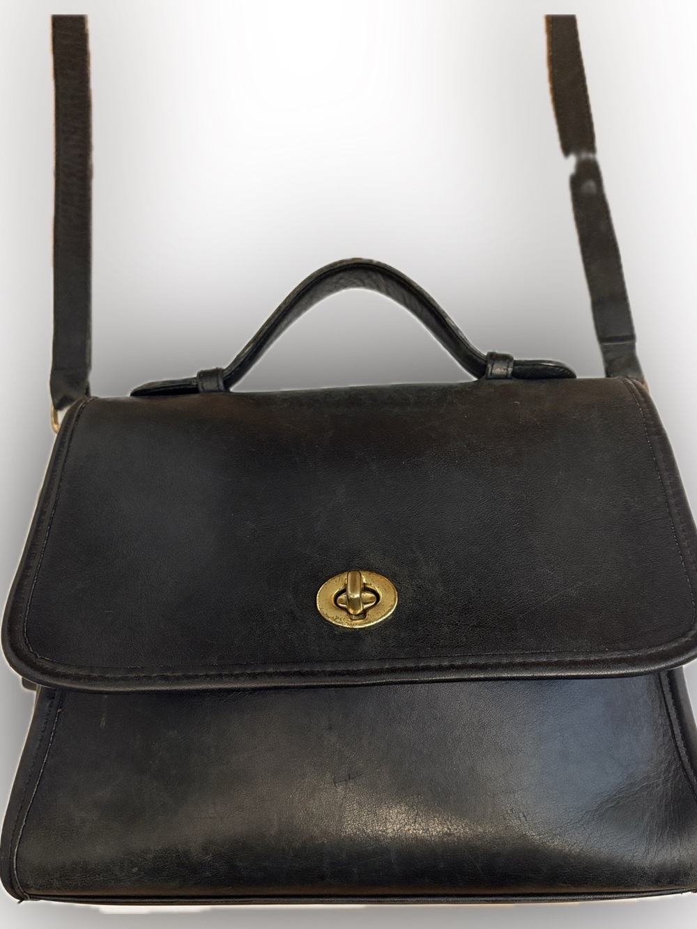Vintage Coach Black Leather Court Turnlock Crossbody Shoulder Bag USA heritage